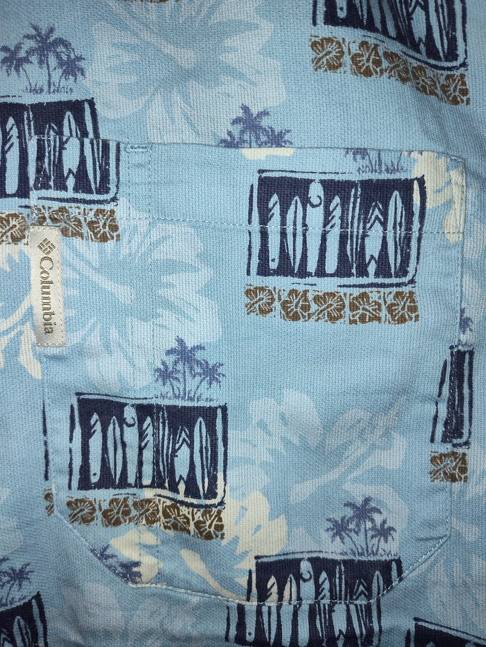 Columbia Men's Light Blue Tropical Print Short Sleeve Button-Down Shirt - Picture 2 of 5